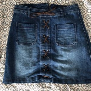 lace up jean skirt